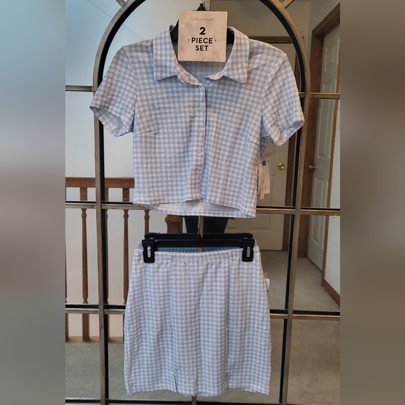 Ulta Flirt Baby Blue Checkered Button Up Crop Top & Mini Skirt Set - Picture 15 of 15